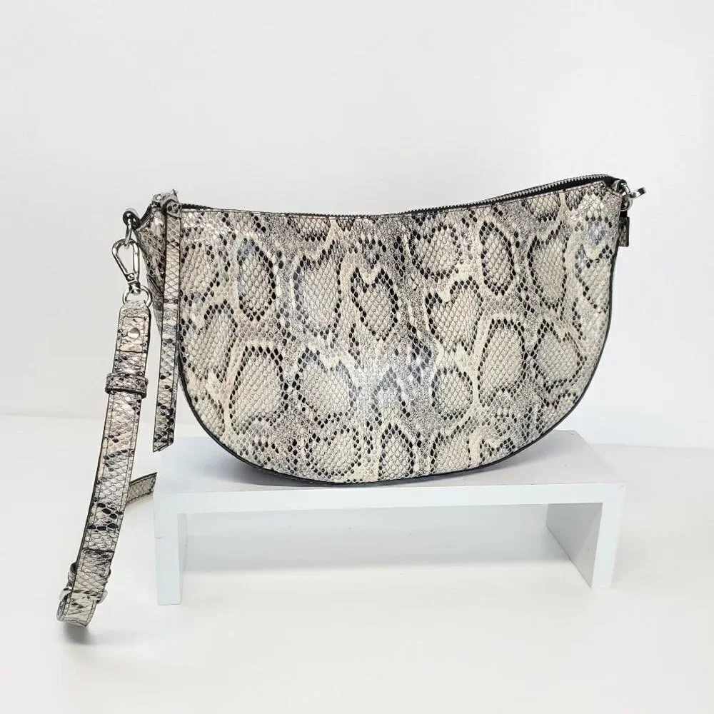 J.jill Leather Crossbody Crescent Bag In Grey, Snake